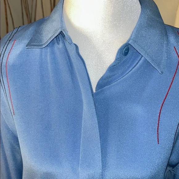 Worth Blue Blouse with Red Stitching - Picture 3 of 14